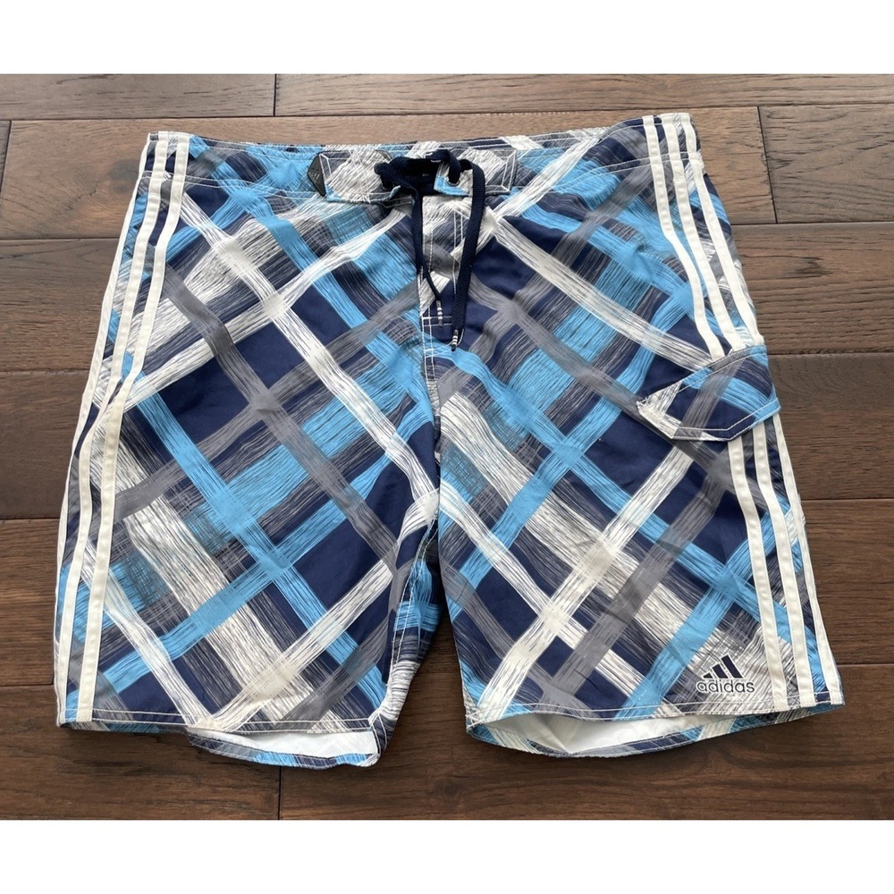 Adidas Vintage Swim Trunks Shorts  Size 34, Retro Y2K Blue White